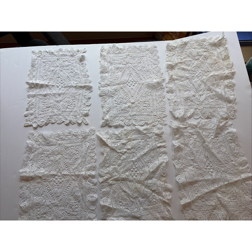 Vintage Venetian Needle Lace Placemats Set 6 Ivory Cream 17x12 Handmade Italian